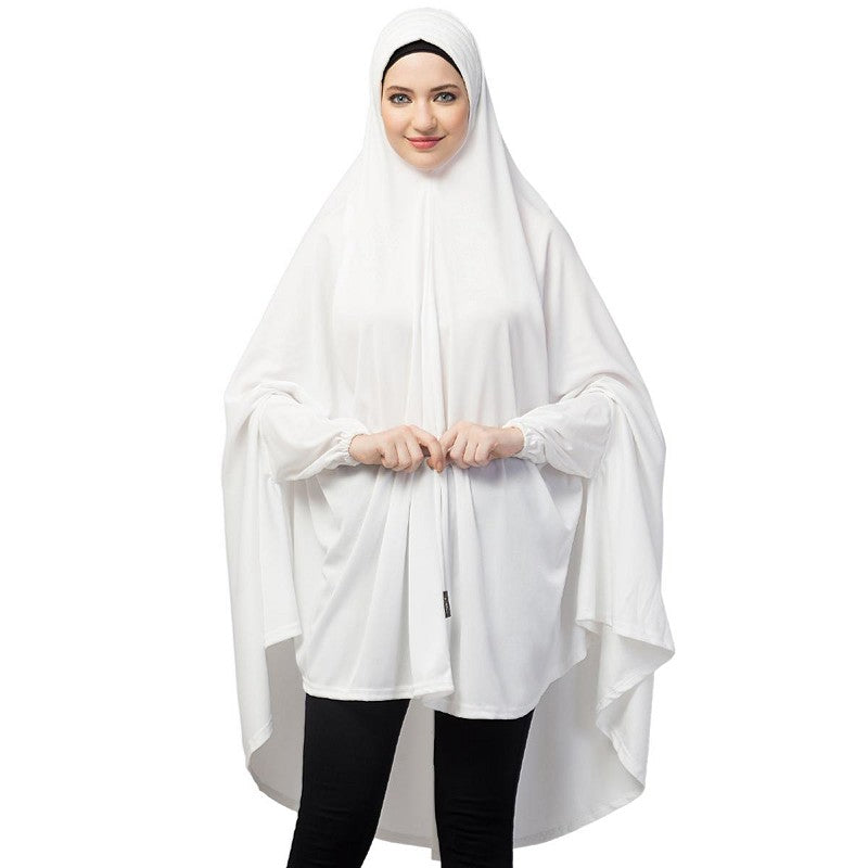 Stretchable Jersey prayer Hijab - White