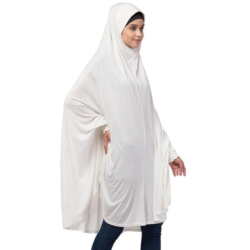 Stretchable ruffle sleeves prayer Hijab- White