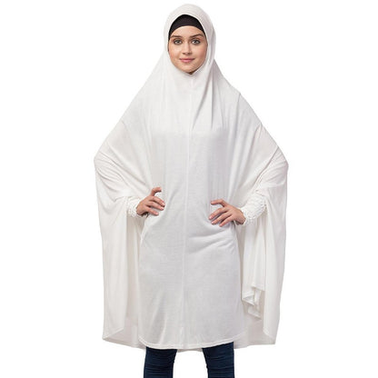 Stretchable ruffle sleeves prayer Hijab- White