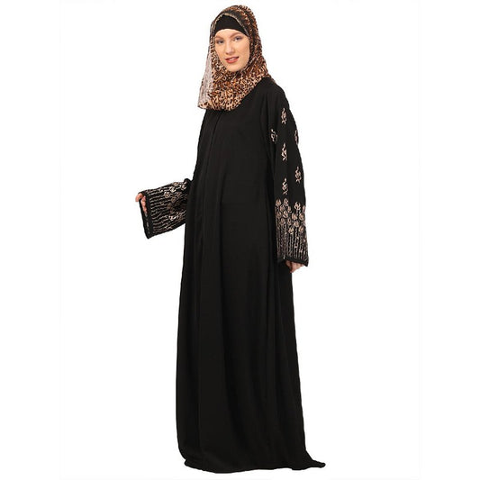 Tik Tok Luxury fabric abaya with embroidery work-Black