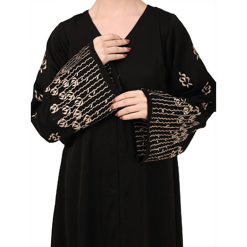Tik Tok Luxury fabric abaya with embroidery work-Black