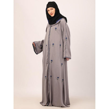 Tik Tok Luxury fabric abaya with embroidery work-Light Grey