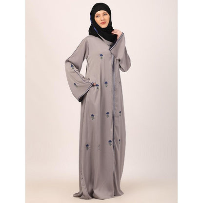 Tik Tok Luxury fabric abaya with embroidery work-Light Grey
