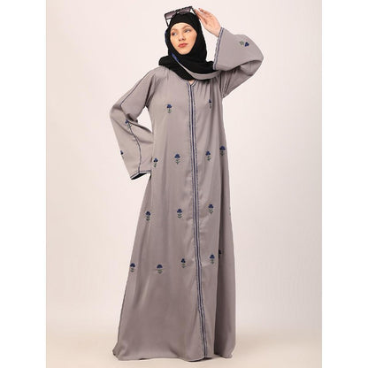 Tik Tok Luxury fabric abaya with embroidery work-Light Grey