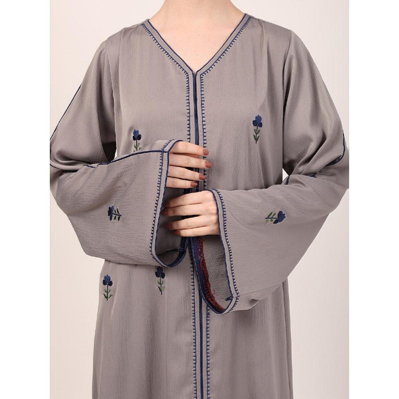 Tik Tok Luxury fabric abaya with embroidery work-Light Grey