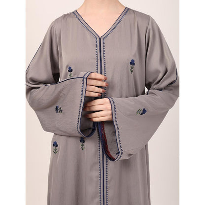 Tik Tok Luxury fabric abaya with embroidery work-Light Grey