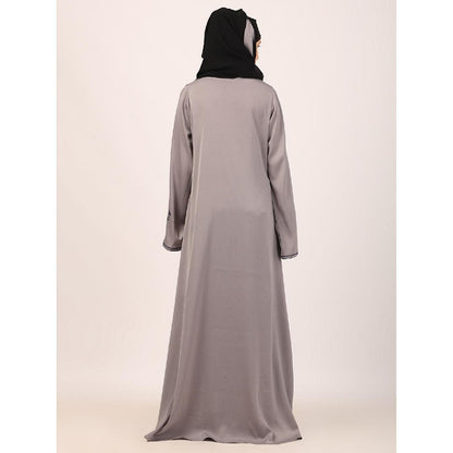 Tik Tok Luxury fabric abaya with embroidery work-Light Grey