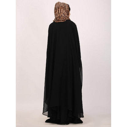 Two layered Kaftan cum abaya with embroidery work-Black