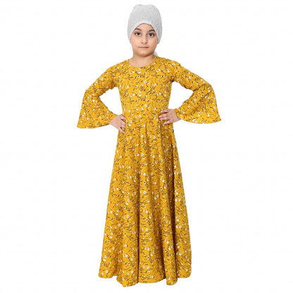 Mustard printed Umbrella Dress abaya for kids