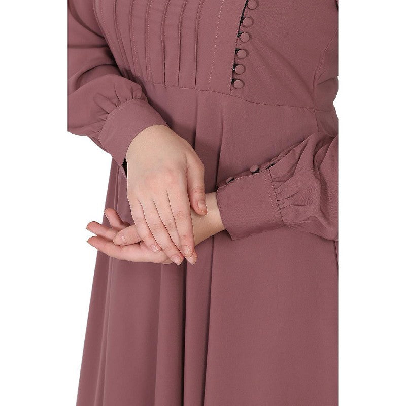 Umbrella abaya with potli buttons neck design- Puce Pink