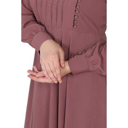 Umbrella abaya with potli buttons neck design- Puce Pink