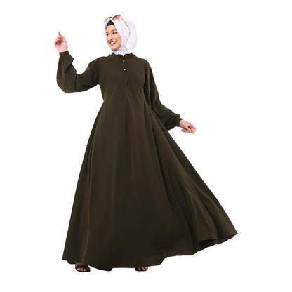 Umbrella cut abaya with Mandarin Collar- Olive Green
