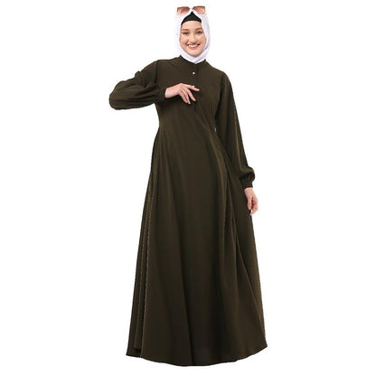 Umbrella cut abaya with Mandarin Collar- Olive Green