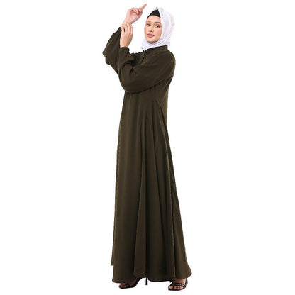 Umbrella cut abaya with Mandarin Collar- Olive Green