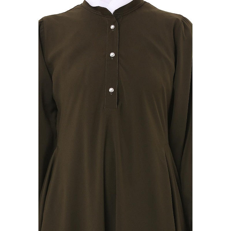Umbrella cut abaya with Mandarin Collar- Olive Green