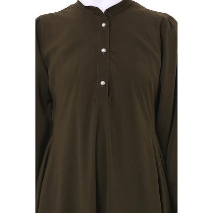 Umbrella cut abaya with Mandarin Collar- Olive Green