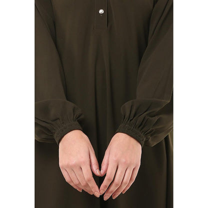 Umbrella cut abaya with Mandarin Collar- Olive Green