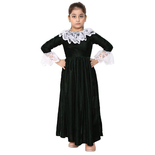 Premium Velvet Dress for Kids- Green