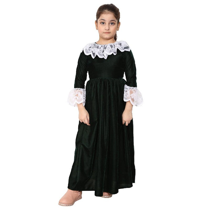 Premium Velvet Dress for Kids- Green