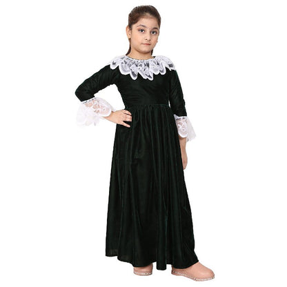 Premium Velvet Dress for Kids- Green