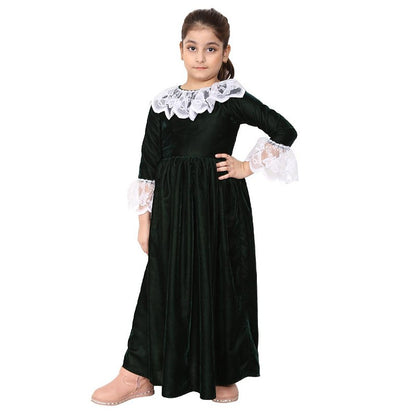 Premium Velvet Dress for Kids- Green