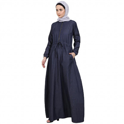 Fashionable Zipper Denim abaya