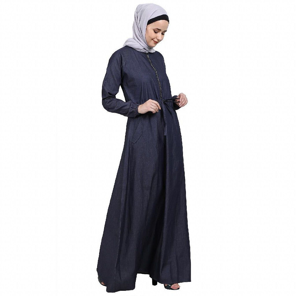 Fashionable Zipper Denim abaya