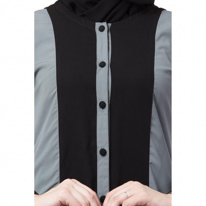 Dual colored front open abaya- Black-Grey