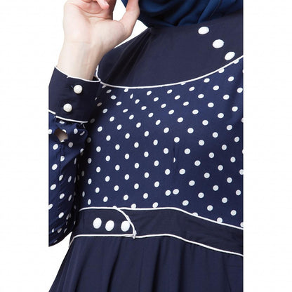 Designer polka dotted Umbrella abaya- Navy Blue