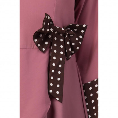 Polka dotted asymmetrical dress abaya- Puce Pink-Wine