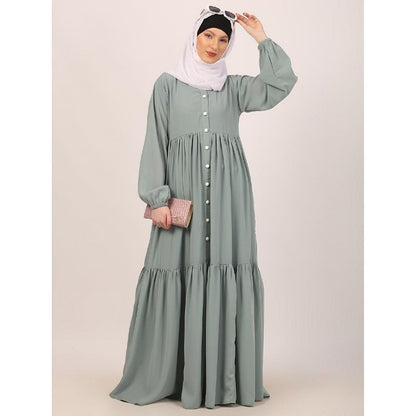 Fashionable Buttons with chest open design abaya-Sky Blue