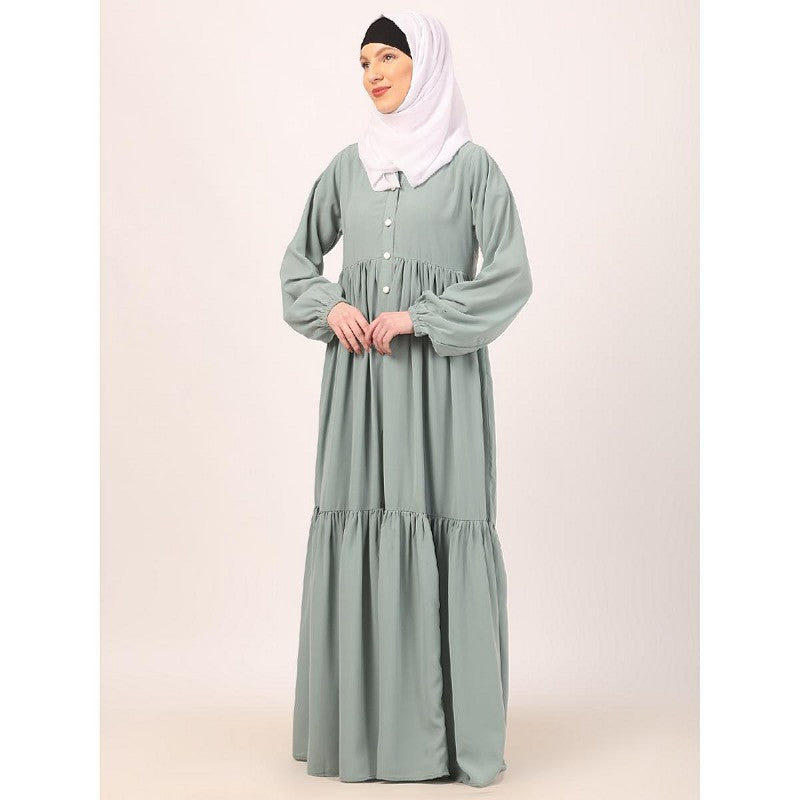 Fashionable Buttons with chest open design abaya-Sky Blue