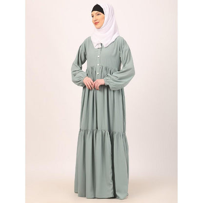 Fashionable Buttons with chest open design abaya-Sky Blue