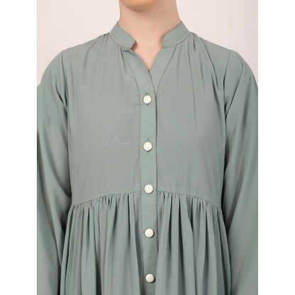 Fashionable Buttons with chest open design abaya-Sky Blue