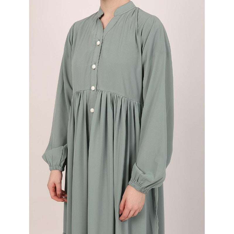 Fashionable Buttons with chest open design abaya-Sky Blue