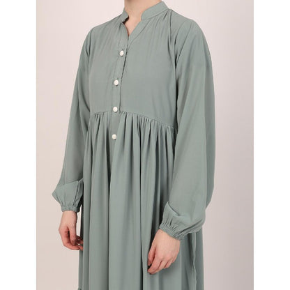 Fashionable Buttons with chest open design abaya-Sky Blue