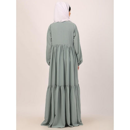 Fashionable Buttons with chest open design abaya-Sky Blue