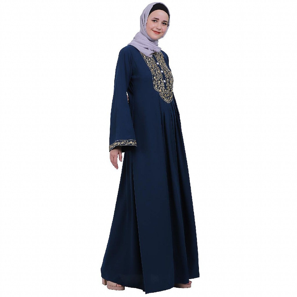 Firdaus Pintuck embroidery abaya-Teal