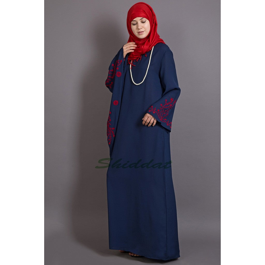Embroidered abaya with Butterfly sleeves- Blue