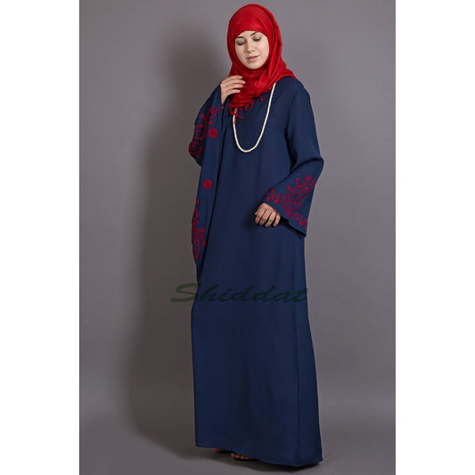 Embroidered abaya with Butterfly sleeves- Blue