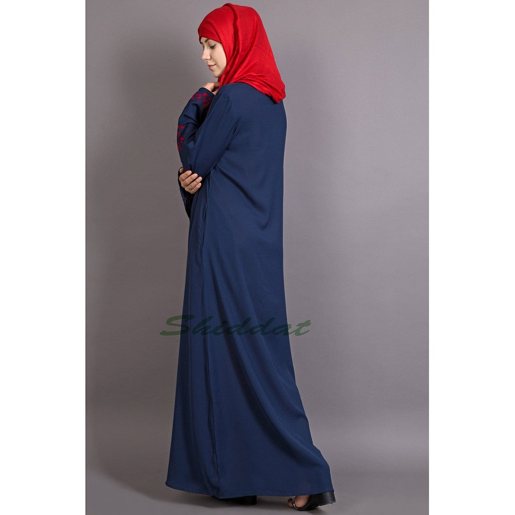 Embroidered abaya with Butterfly sleeves- Blue