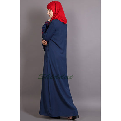 Embroidered abaya with Butterfly sleeves- Blue