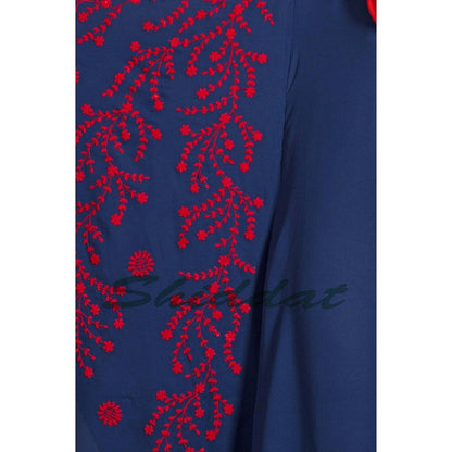 Embroidered abaya with Butterfly sleeves- Blue