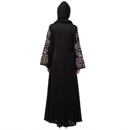 A-line party wear abaya with Resham embroidery work- Black