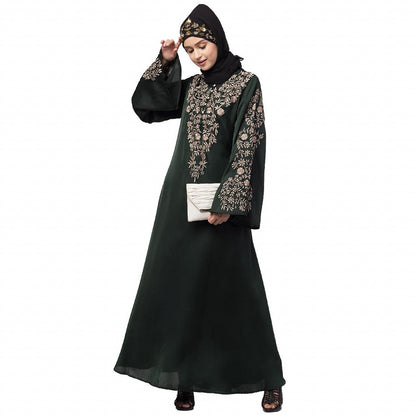 A-line party wear abaya with Resham embroidery work- Green