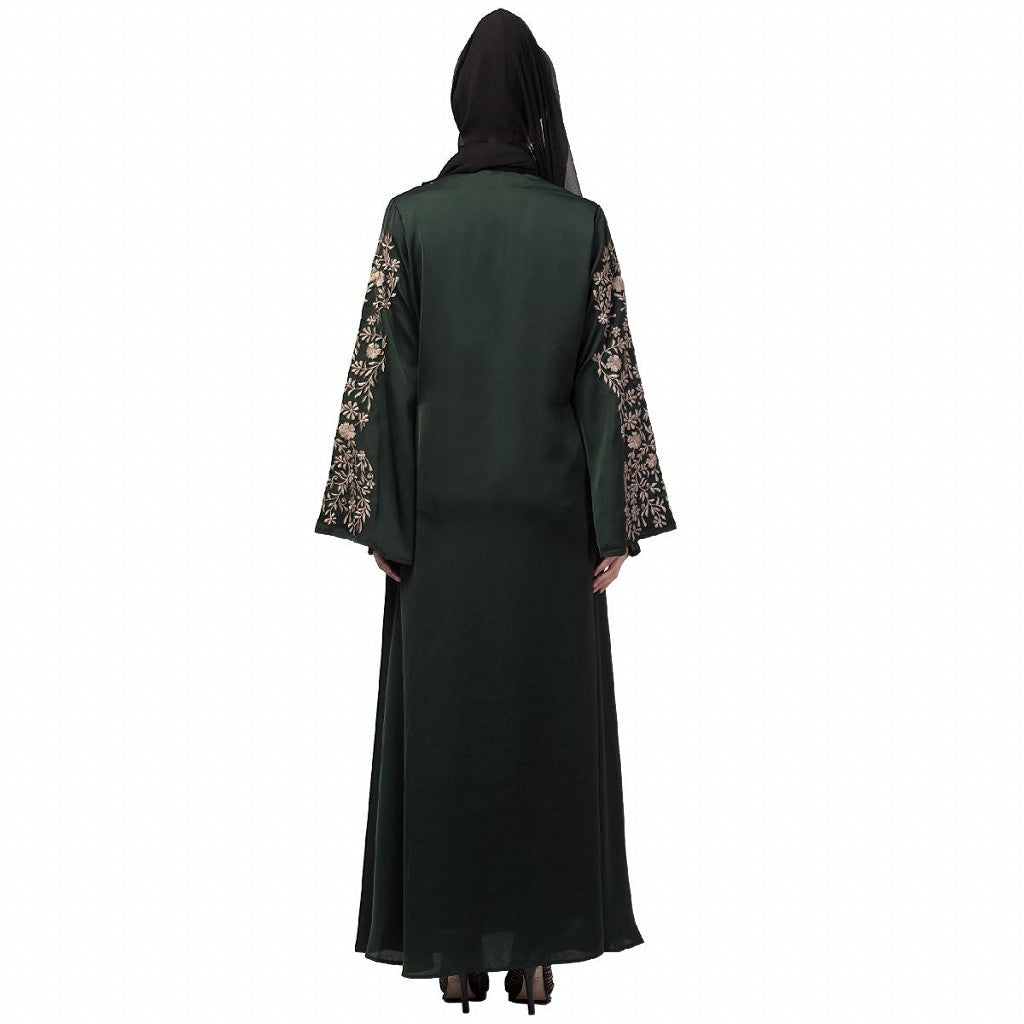 A-line party wear abaya with Resham embroidery work- Green