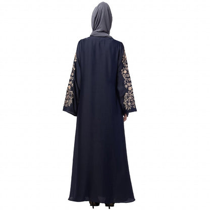 A-line party wear abaya with Resham embroidery work- Navy Blue