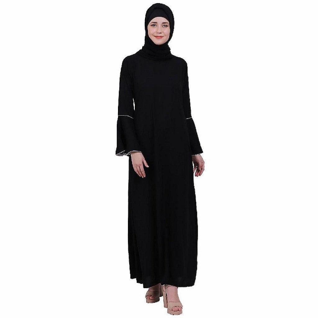 Casual A-line abaya with bell sleeves- Black