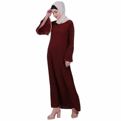 Casual A-line abaya with bell sleeves- Maroon