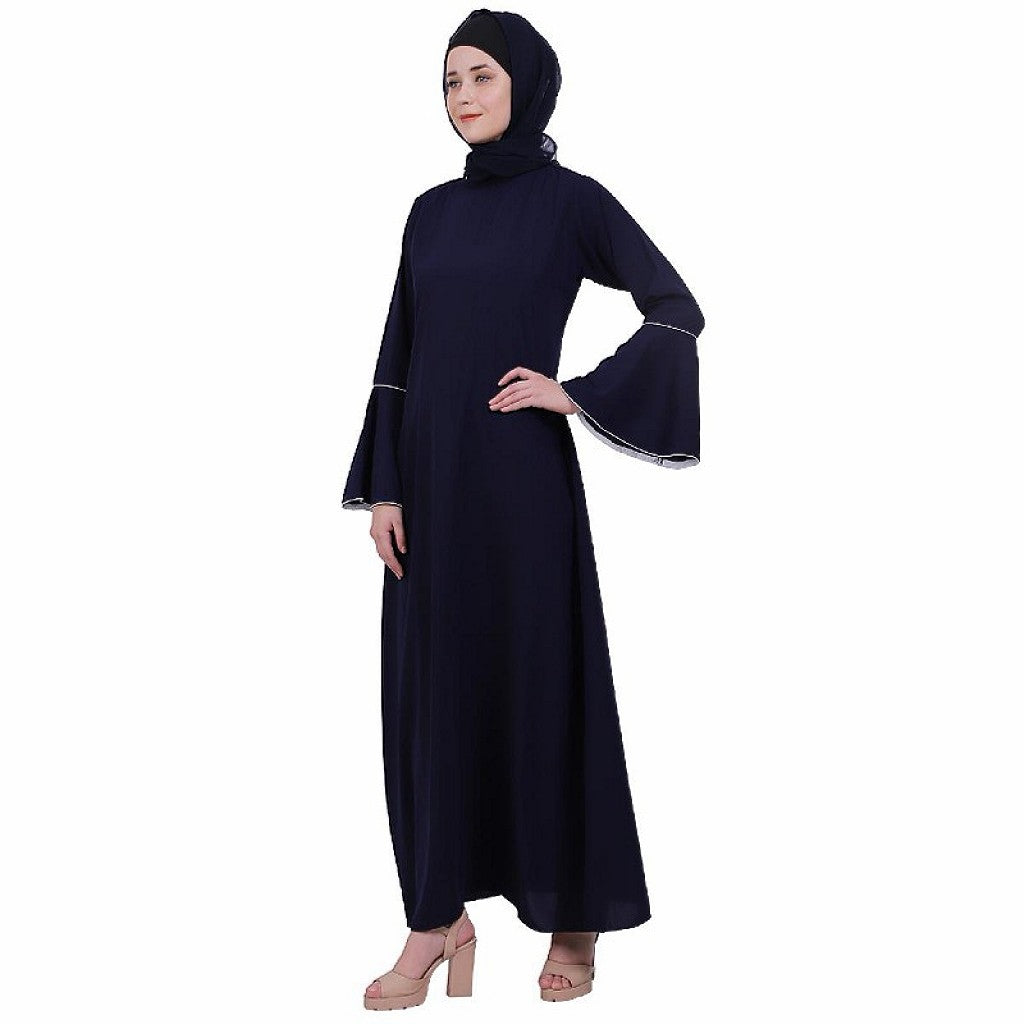 Casual A-line abaya with bell sleeves- Navy Blue